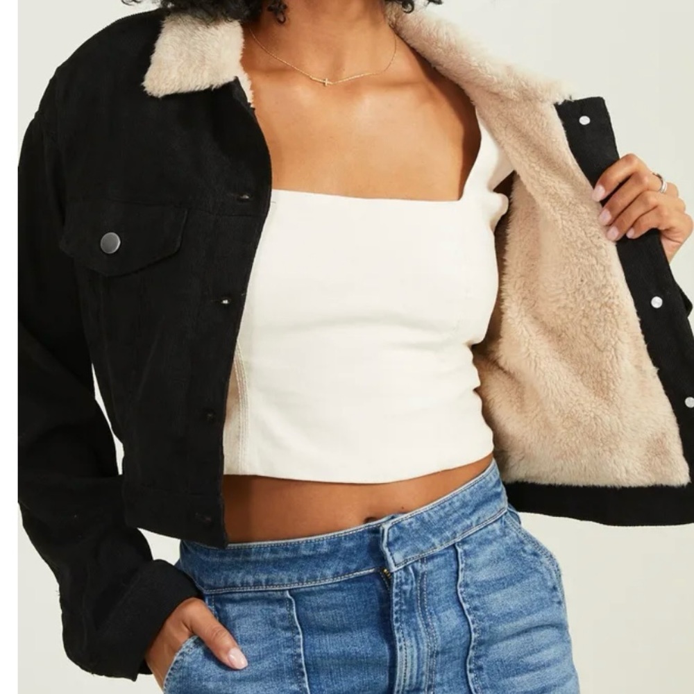 ALTAR'D STATE Deirdre Cord Cropped Black Corduroy Jacket Medium NWT - Picture 5 of 12